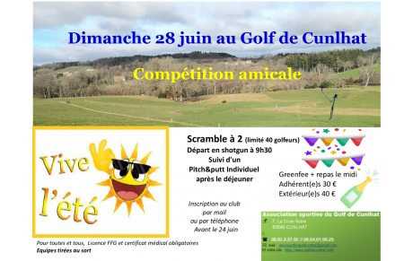 Compétition 'Vive l'été'  Scramble à 2 (Equipes tirées au sort) et pitch&amp;putt individuel l'apm